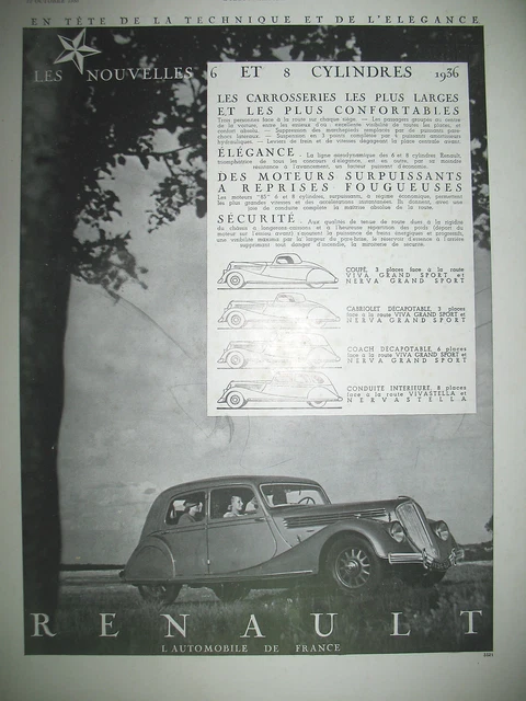 Publicite De Presse Renault Coupe Cabriolet Coach Conduite Interieure Ad 1935