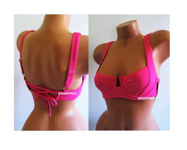 Victoria's Secret Swim Lace Up Back Bikini Top 34B Hot Pink Underwire