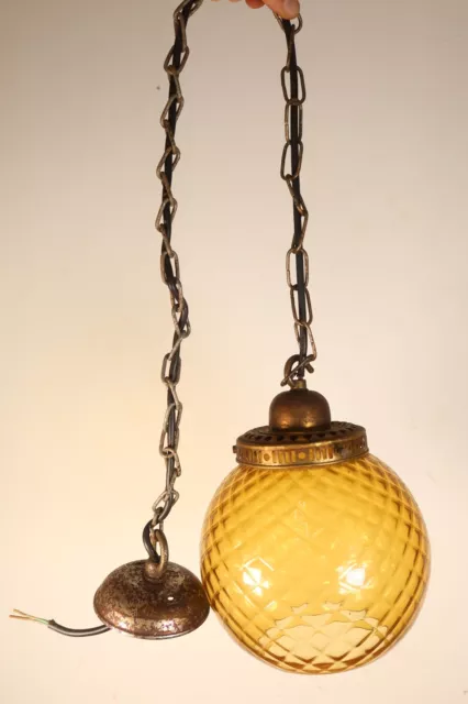 Vintage SWAG Pendant Light Ceiling Globe Hanging Lamp MCM Amber Mid Century