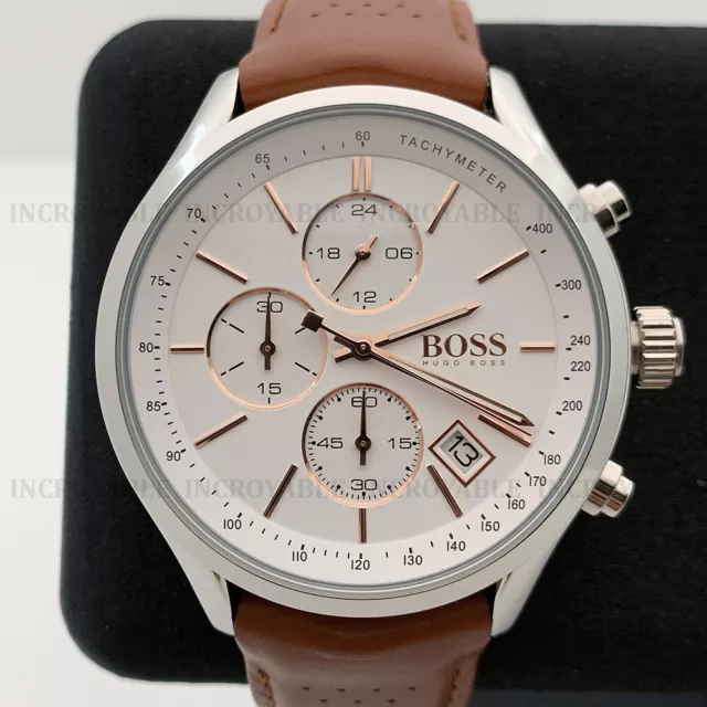 Hugo Boss 1513475 Grand Prix Chronographe Cuir Cadran Blanc Blanc Montre Homme