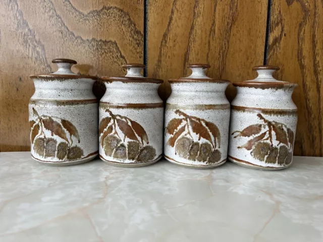 Vintage retro 4 small Cannie Ridge Alan Letts pottery jars canisters gum leaf