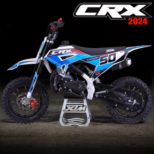 XTM CRX 2024 Kids 49cc 50cc Automatic Petrol 2-Stroke Mini Dirt Bike White Blue