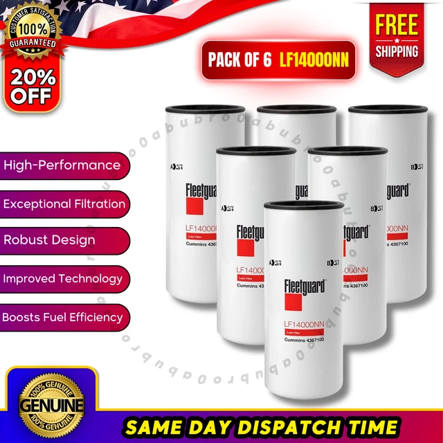 6 PACK FLEETGUARD LF14000NN Oil Filter, Cummins ISX 4367100 USA Free