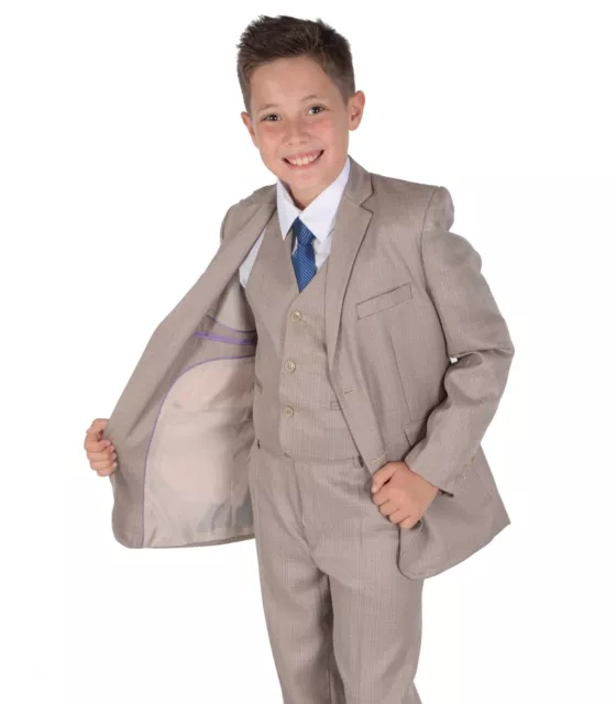 Beige Checked Boy Suit Boys 5 Piece Wedding Suit Page Boy Party Prom 2-15 Years