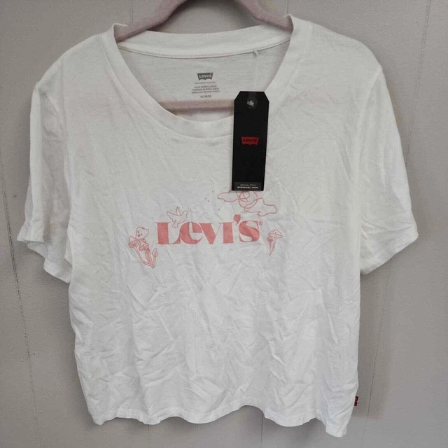 Levi's White Pink Mushroom Bird Logo Short Sleeve Shirt Plus 1x