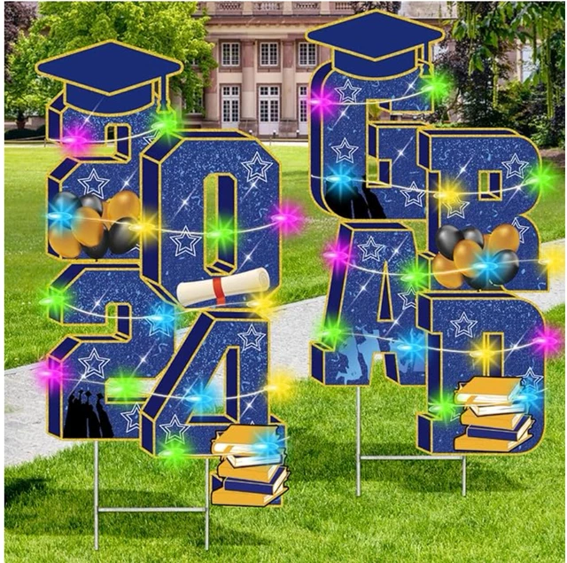 GRADUATION YARD SIGNS Class of 2024(with light) Large Congrats Grad