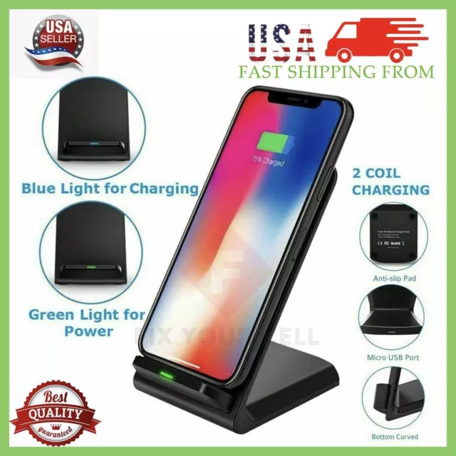 Qi Wireless Fast Charger Charging Pad Stand Dock For Samsung Galaxy iPhone Phone