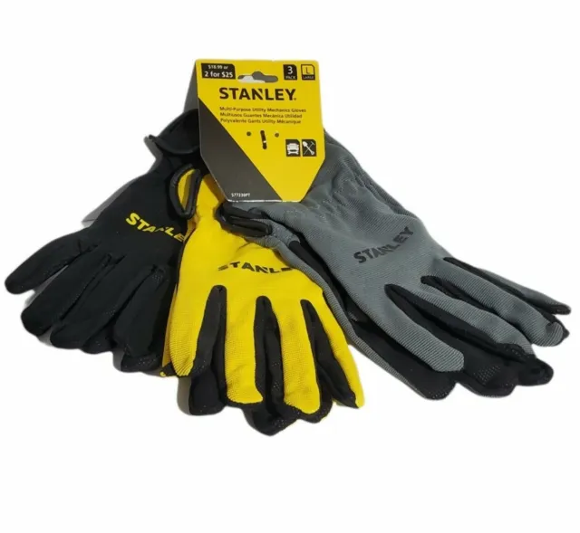 Stanley Size Large 3 Pack of Multi Purpose Utility Work Mechanics Gloves New PPE