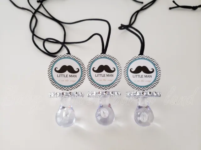 12 Little Man Mustache Baby Shower Pacifier Necklaces Favor Its a boy Party Game