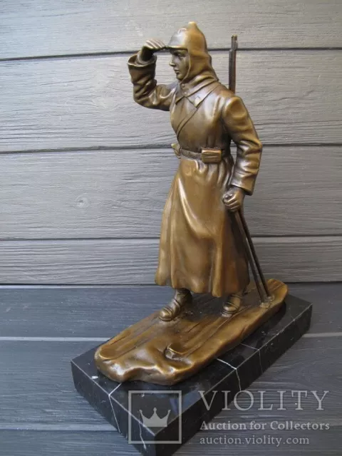 Vintage Red Army Soldier Sculpture Bronze Marble Statue Figure Spy Rare Old 20th
