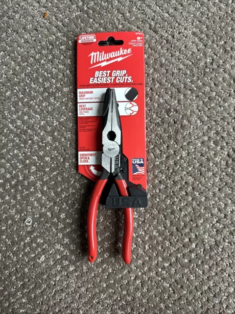 Milwaukee MT505 8" Long Nose Dipped Grip Pliers (USA) - NEW - FREE SHIPPING!
