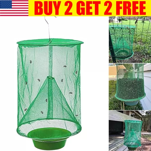 Ranch Fly Trap with Bait Tray Outdoor Hanging Reusable Fly Catcher Killer Cage