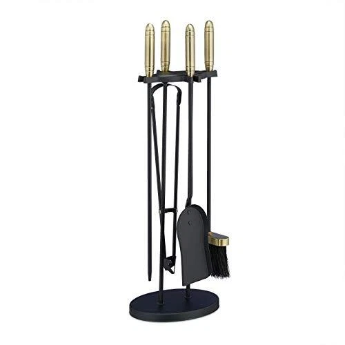 Relaxdays 10028781 Ensemble serviteur de cheminée 5 pièces, acier laiton, access