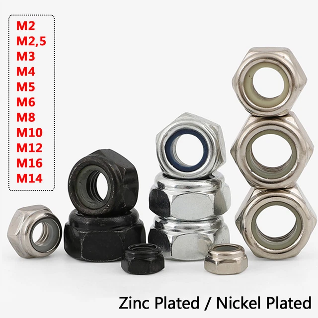 M2 - M16 Nyloc Self Locking Hex Lock Nuts Nylon Insert Zinc/Nickel Plated Steel