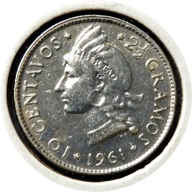 elf Dominican Republic 10 Centavos 1961 Silver