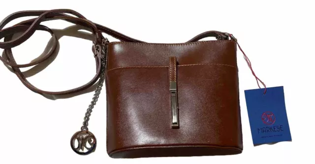 Markese small brown leather bucket bag purse, NWT, made in Italy