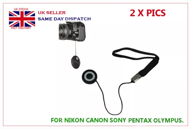 2 x Lens Cover Cap Keeper Holder For Nikon Canon Sony Pentax Fujifilm Panasonic