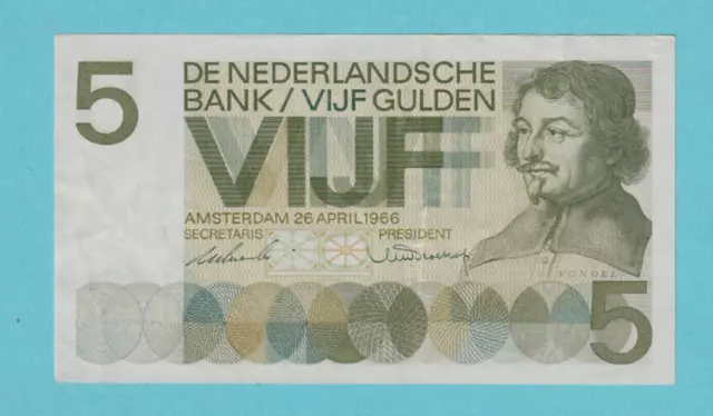 NIEDERLANDE - 5 Gulden Banknote 1966 VONDEL erster Typ im XF-Zustand - ANSEHEN!!