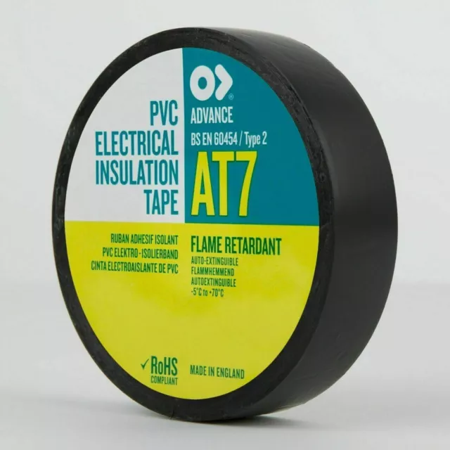 10 x ADVANCE AT7 Black PVC Electrical Insulating Insulation Tape 20m x 19mm EPT7