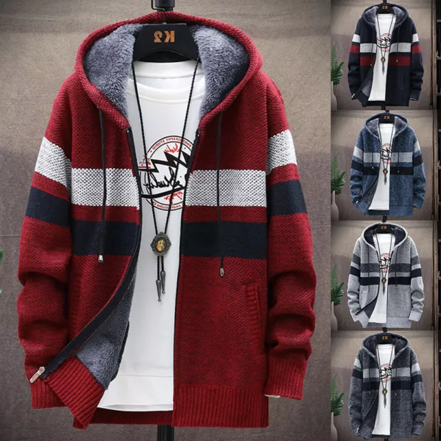 Mens Thick Warm Fleece Lined Hooded Hoodie Winter Zip Up Coat Jacket Sweatshirt
