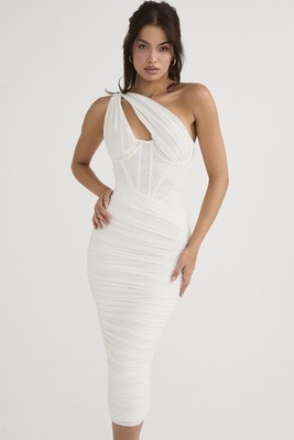 HOUSE OF CB 'Valentina' Ivory Asymmetric Cutout Midi Dress /Size XL-US 10-12 /JP