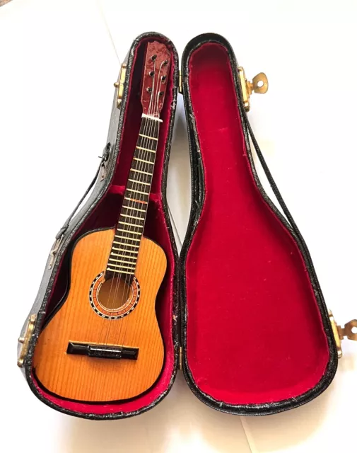 Acoustic Miniature Guitar Wood Replica Collectible w/ Carry Case