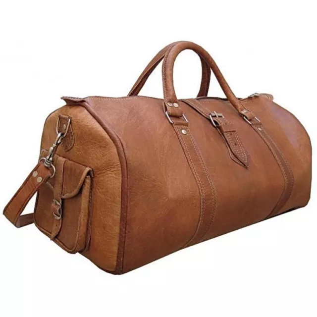Men's genuine Soft Leather large vintage duffle travel gym weekend overnight bag