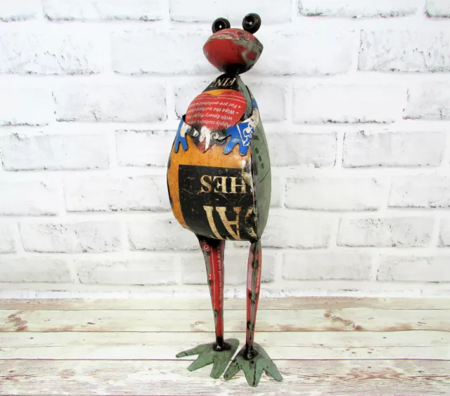 Rustic 15" Repurposed Recycled Colorful Scrap Metal Frog w/ Heart Statue Home