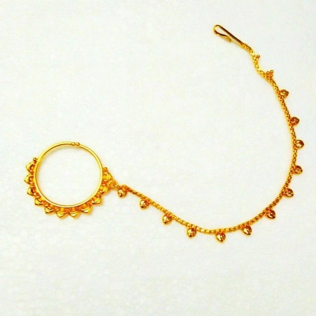 Indian Nath 18K Gold Plated Wedding Long Chain Nose Ring Fashion Women Jewelry