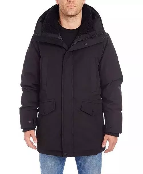 Vince Camuto Men's Parka With Faux Fur Hood Trim Jacket Small Black Coat