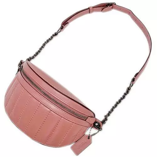 COACH authentic 2WAY waist bag chain belt quilted pink leather zop closure New 2