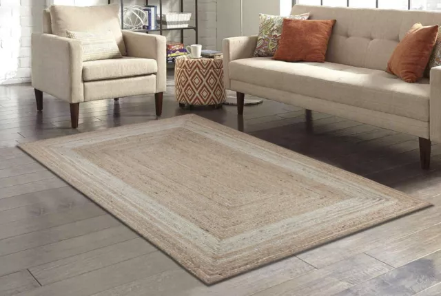 Yute Beige Kelim Natural Trenzado a Mano Salón Alfombra Pasillo Corredor Superficie