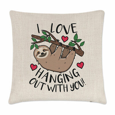 Sloth I Love Hanging Out With You Cushion Cover Pillow Funny Joke Valentines Day