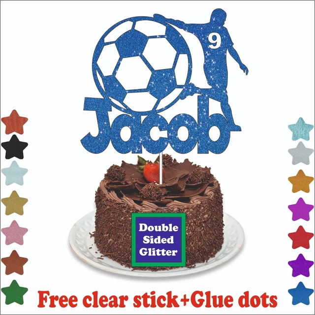 FOOTBALL HAPPY BIRTHDAY Glitter Cake Topper Personalised With Any Name
