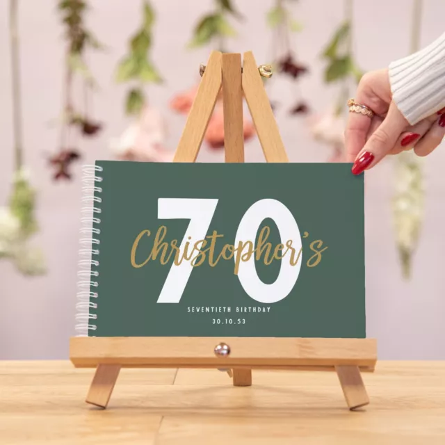 Libro de visitas de cumpleaños personalizado nombre de edad y fecha rosa verde u oro marino