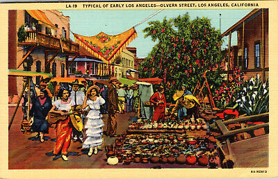 Vintage Postcard 1940's Typical Of Early Los Angeles Olvera Street California CA
