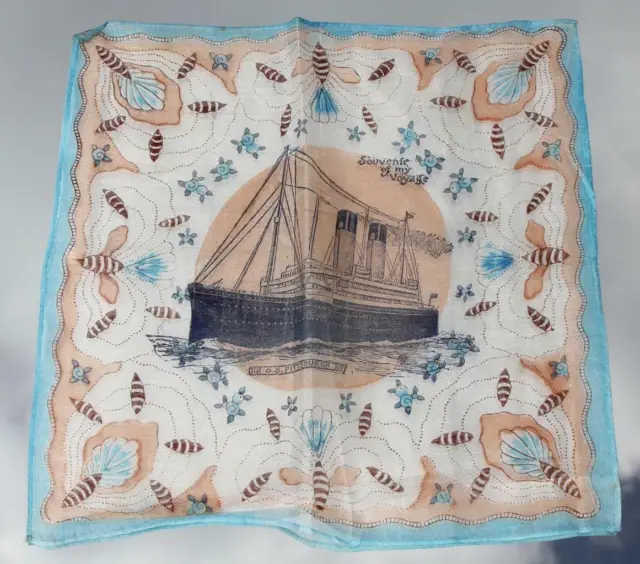 White Star Line Rms Pittsburgh Rare Unused Art Deco Silk Handkerchief 10" X 10"