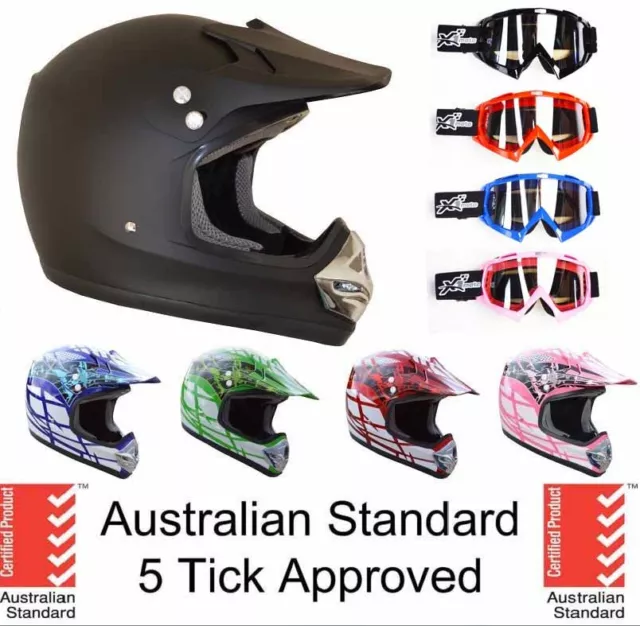 Helmet Adult Moto Motocross Dirt Bike Quad Atv Trail S, M, L, Xl With Goggles