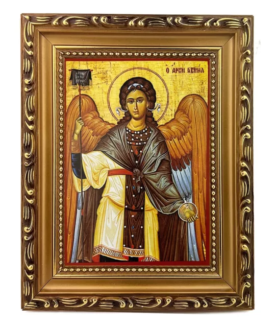 Archangel Gabriel Greek Icon Byzantine Gold Framed Wall hanging With Stand