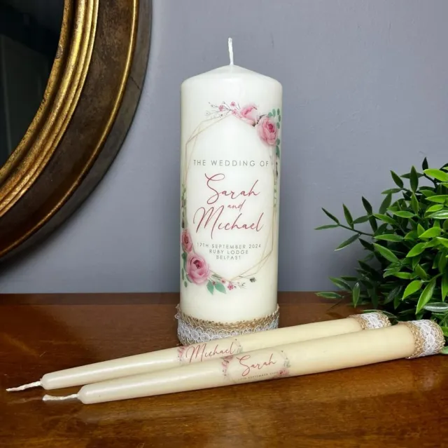 Personalised Vintage Rose Unity Candle Set