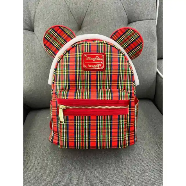 Disney Parks Plaid Mickey Mouse Christmas Holiday Mini Backpack Bag Loungefly