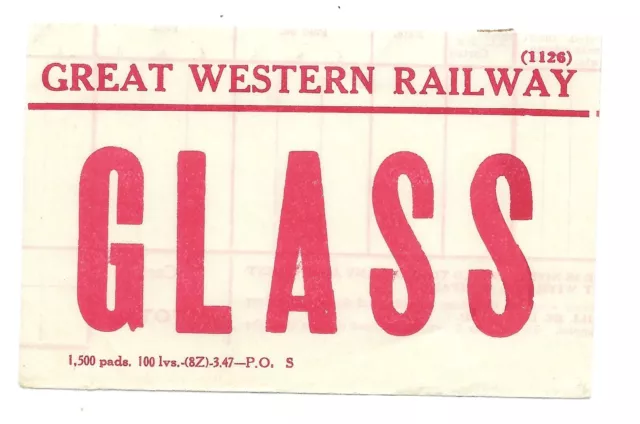 Great Western Railway GWR - Parcel Label - Glass (1126) - On part of old form