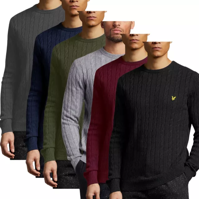 Lyle & Scott Mens Cable Knit Jumper Crew Neck Weave Knitted Pullover Sweater