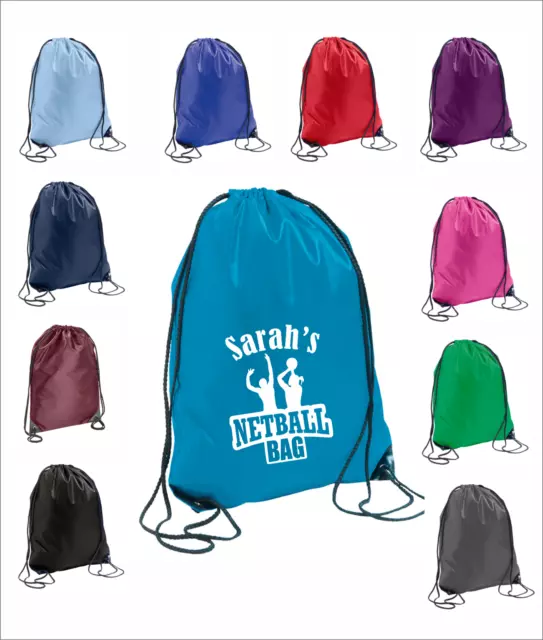 Personalised Name Netball Kit Drawstring Gymsac Bag School PE Kit Sports Kids