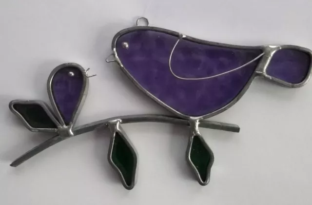 Stained Glass Purple (grape)  Mom & Baby Bird Handmade Suncatcher