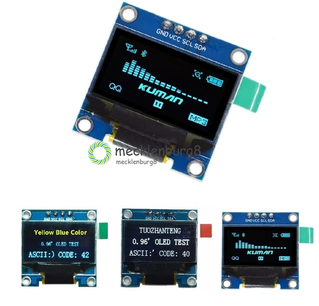 0.96& YELLOW/BLUE/WHITE 128X64 OLED I2C IIC Serial LCD LED SSD Display ...