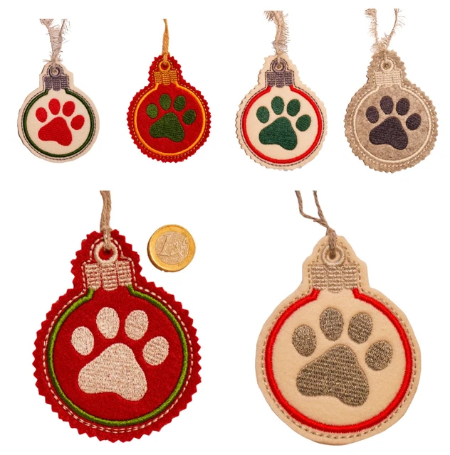 4 Stück Filz Anhänger Kugel Christbaumschmuck Weihnachtsschmuck Pfote Hund Katze