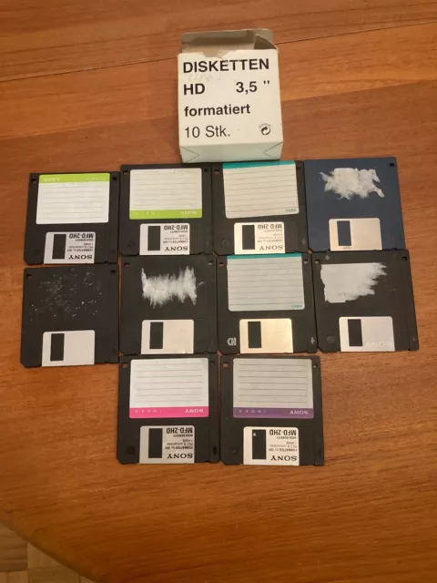 10 PC  Floppy Discs Disks 3.5" MF2-HD 1.44Mb IBM Black