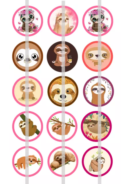 Sloth Animal Character Jungle Animal 1-inch Pre-Cut Bottle Cap Images Set of 15