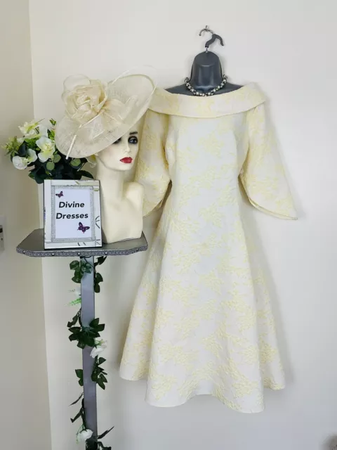 Lizabella Size 18 Lemon & Cream Mother of Bride Groom Dip Hem Dress & Hatinator